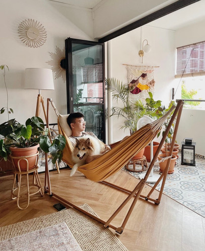 Manhattan Ochre Hammock (100% Cotton) + Luxe Swing Chair
