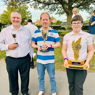 Llewellyn with best soparano cornet trophy, John with second section winners trophy and Matt with the best percussion trophy