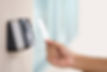 Proximity card reader door unlock, Hand security man using ID card on fingerprint scanning