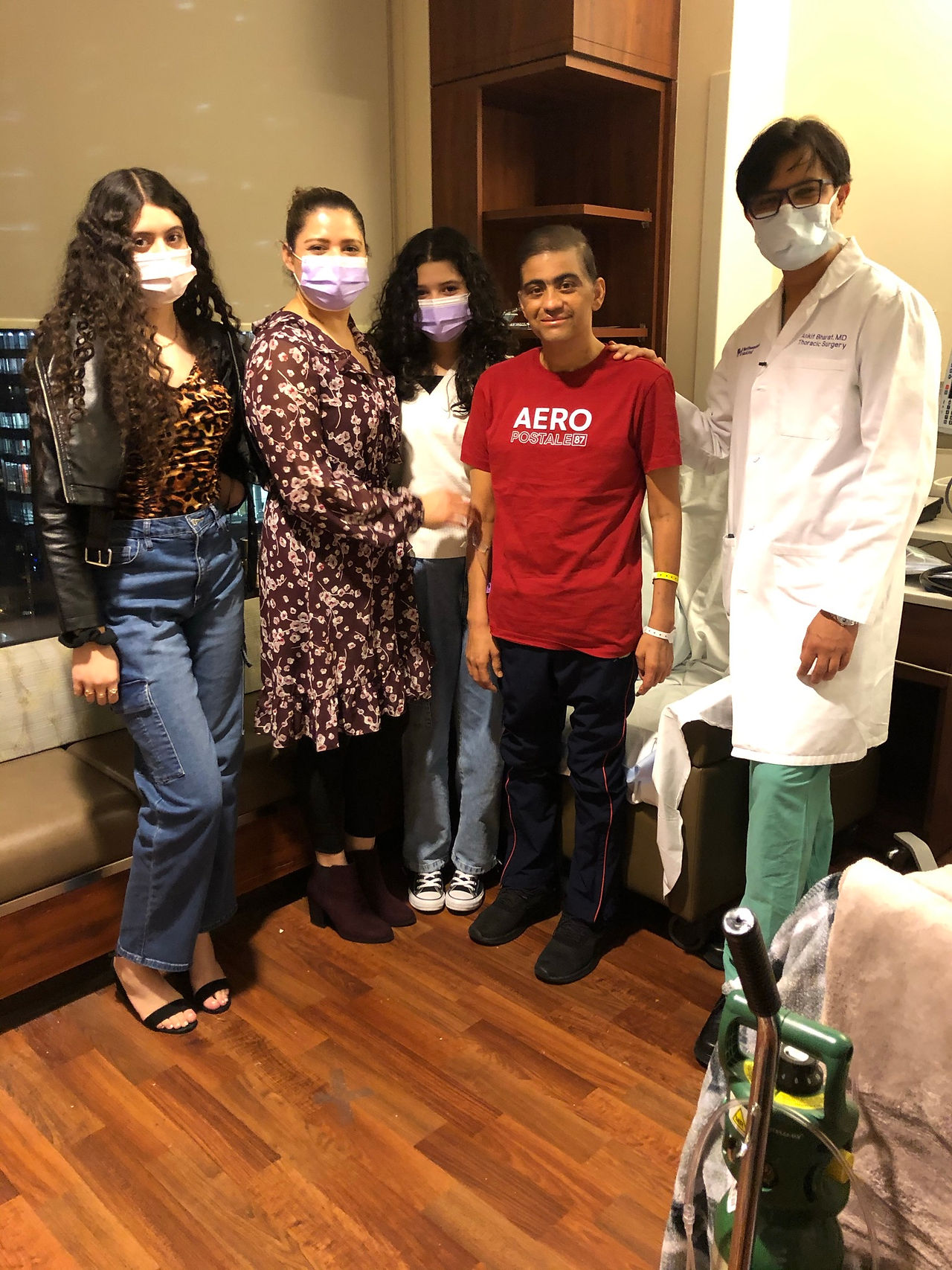 Leo and his family with Dr. Ankit Bharat, Chief of Thoracic Surgery at Northeastern Medicine who performed Leo's double lung transplant. 