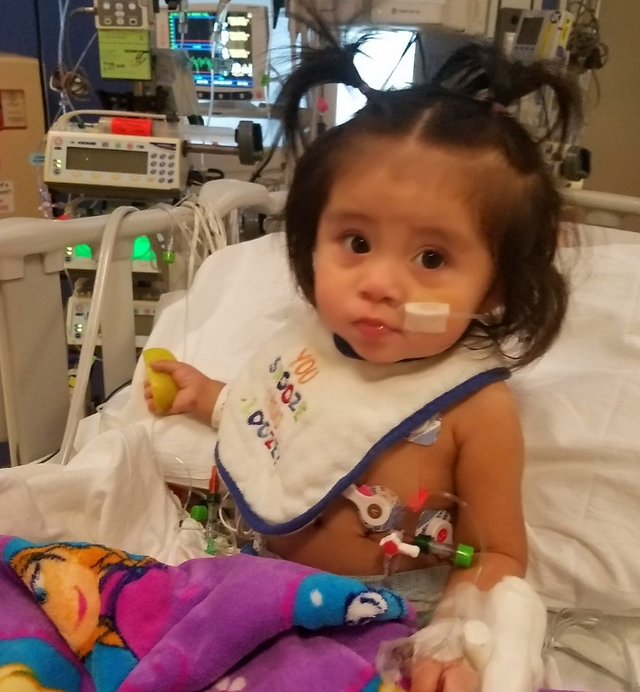 Emily in the hospital as an infant after receiving her lifesaving heart transplant. 