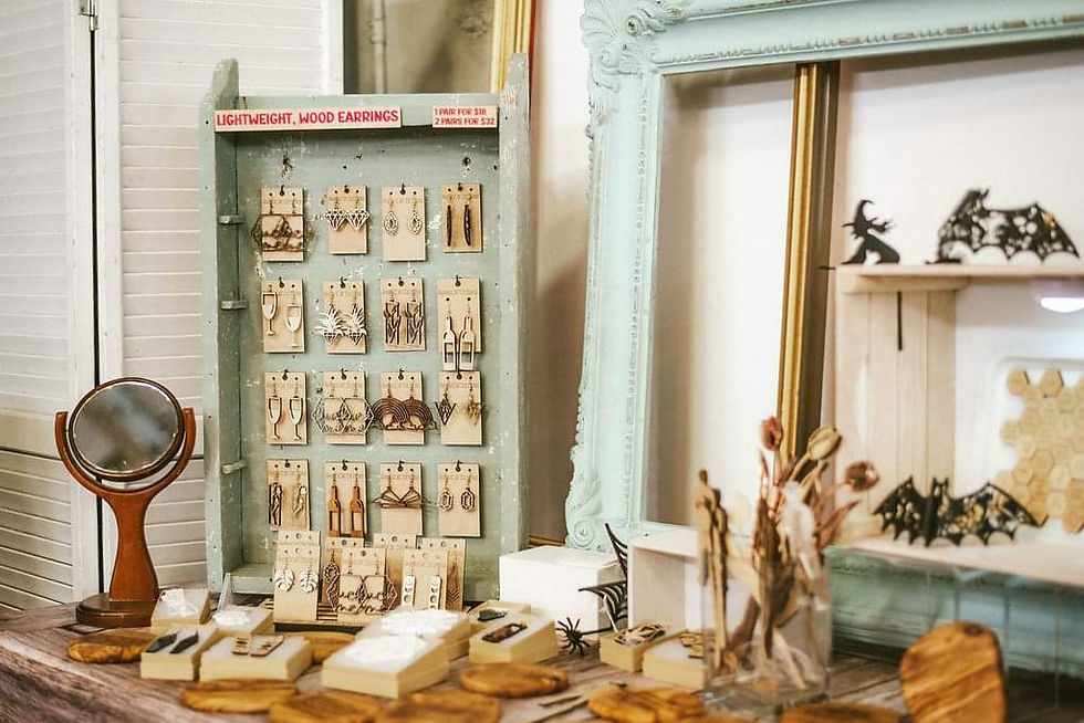 Photo from a later market in 2022 (after getting a handful under my belt). Still in the process of figuring out what I wanted to sell, but loved making earrings and coasters!