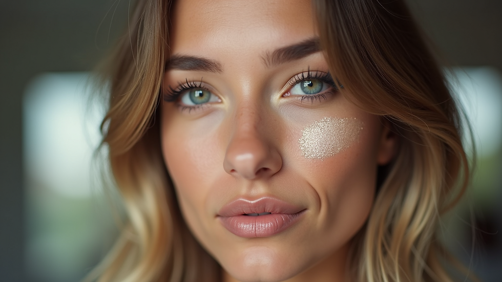 Close-up view of highlighter applied on cheekbones