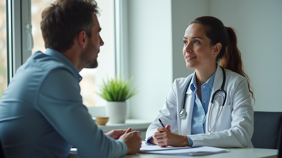 Eye-level view of a healthcare professional discussing insurance options with a client