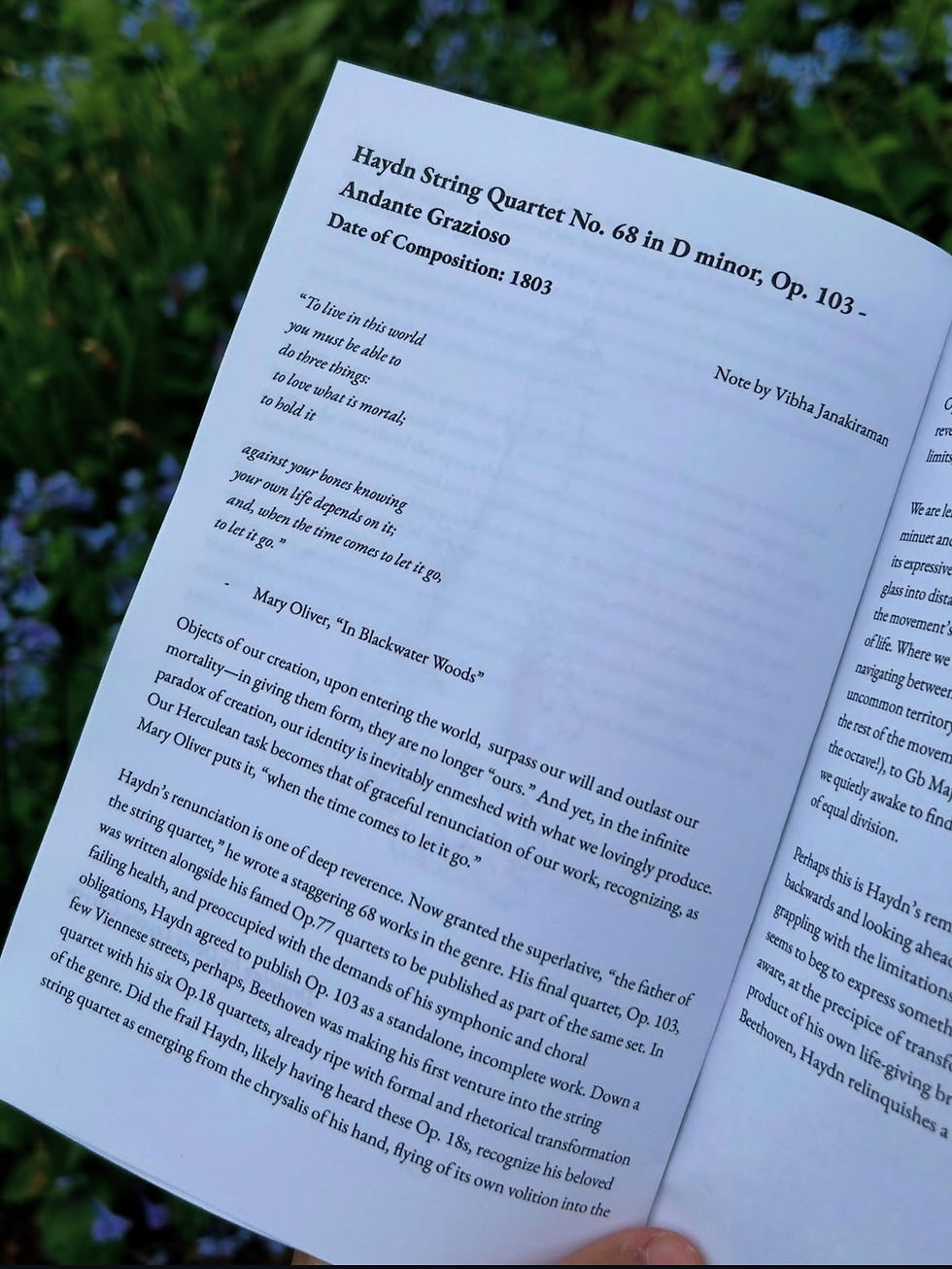 Haydn String Quartet Op. 103 - Program Notes