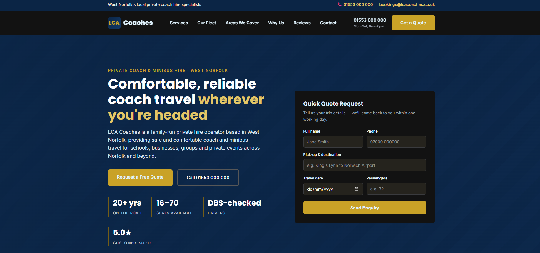 LCA Coaches website built by Mumbles Studio
