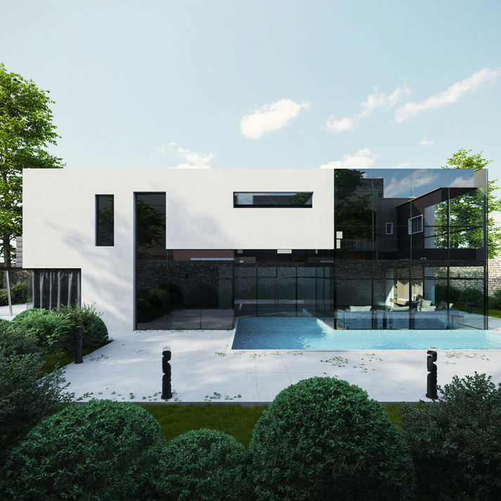 Modern white villa with swimming pool
