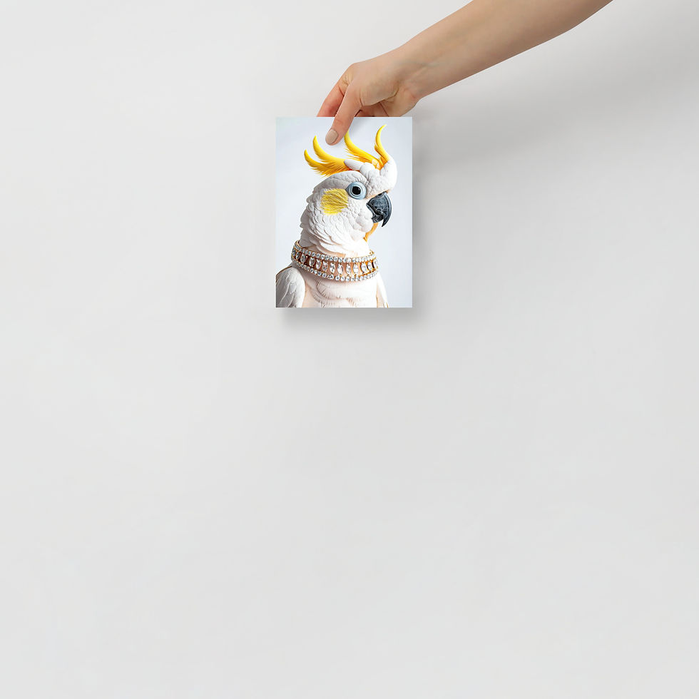 Thumbnail: Golden Crowned Grace – Gold-Crested Cockatoo with Diamond and Gold Necklace