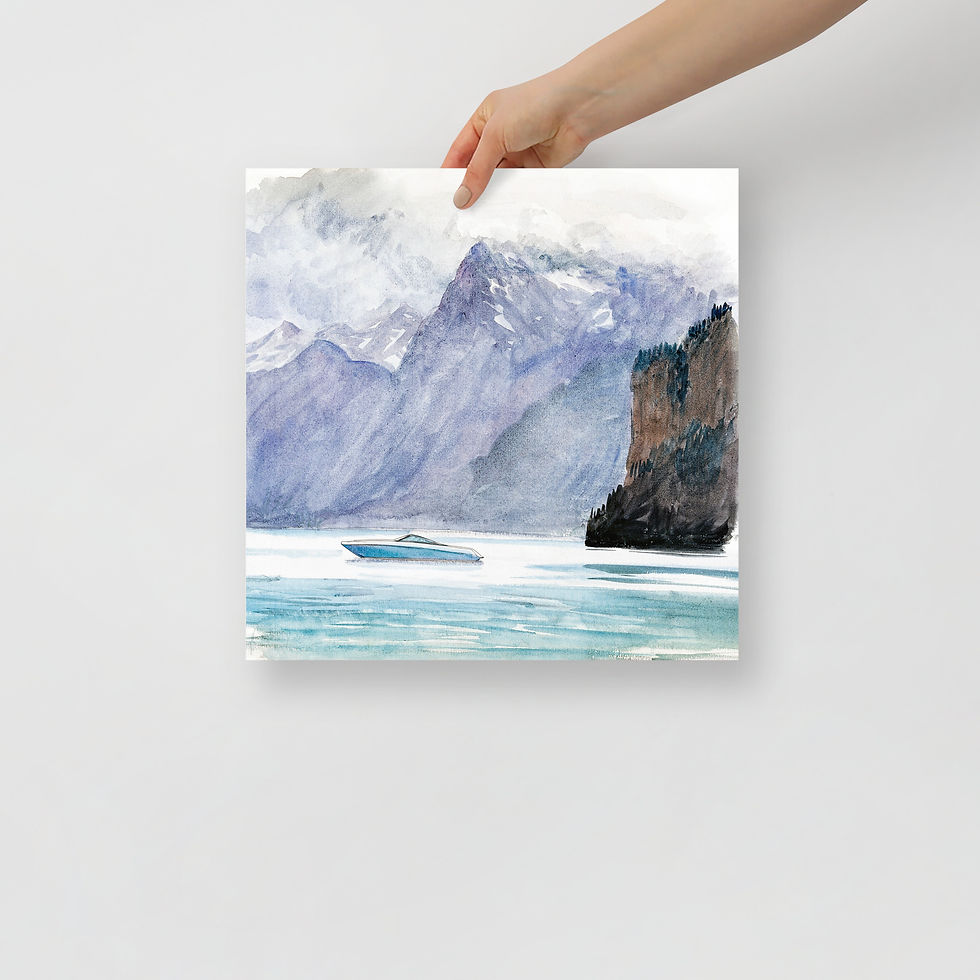 Thumbnail: Speed on Stillness – Mountain Lake with Speedboat - Photo Paper Poster