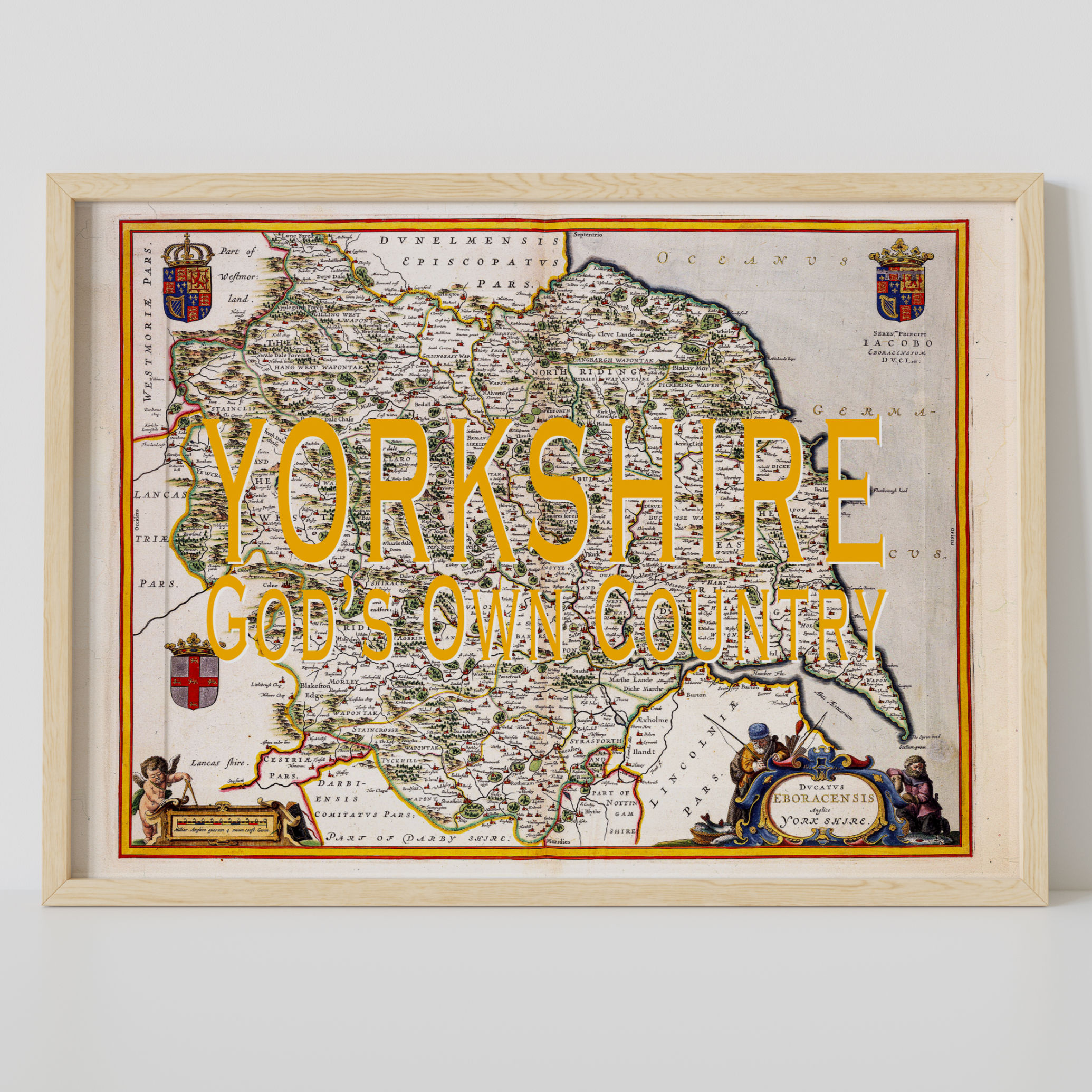 Yorkshire God's Own Country | Historic Blaeu Yorkshire Map Poster