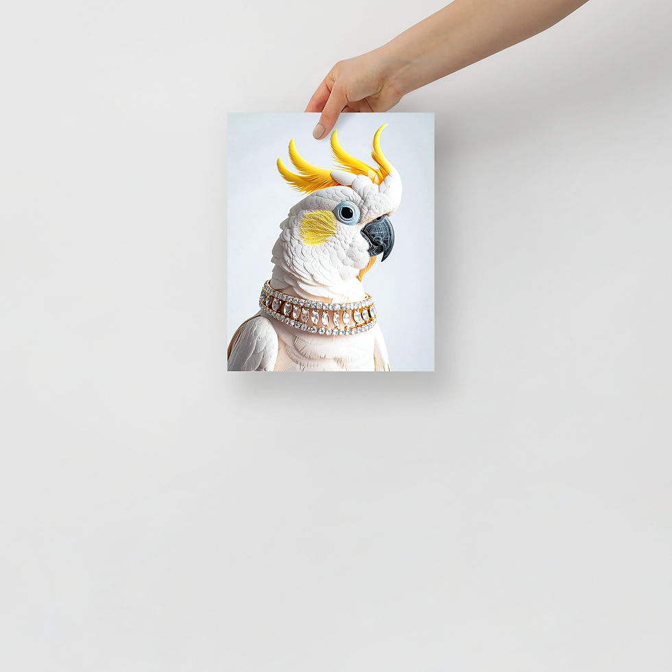 Thumbnail: Golden Crowned Grace – Gold-Crested Cockatoo with Diamond and Gold Necklace