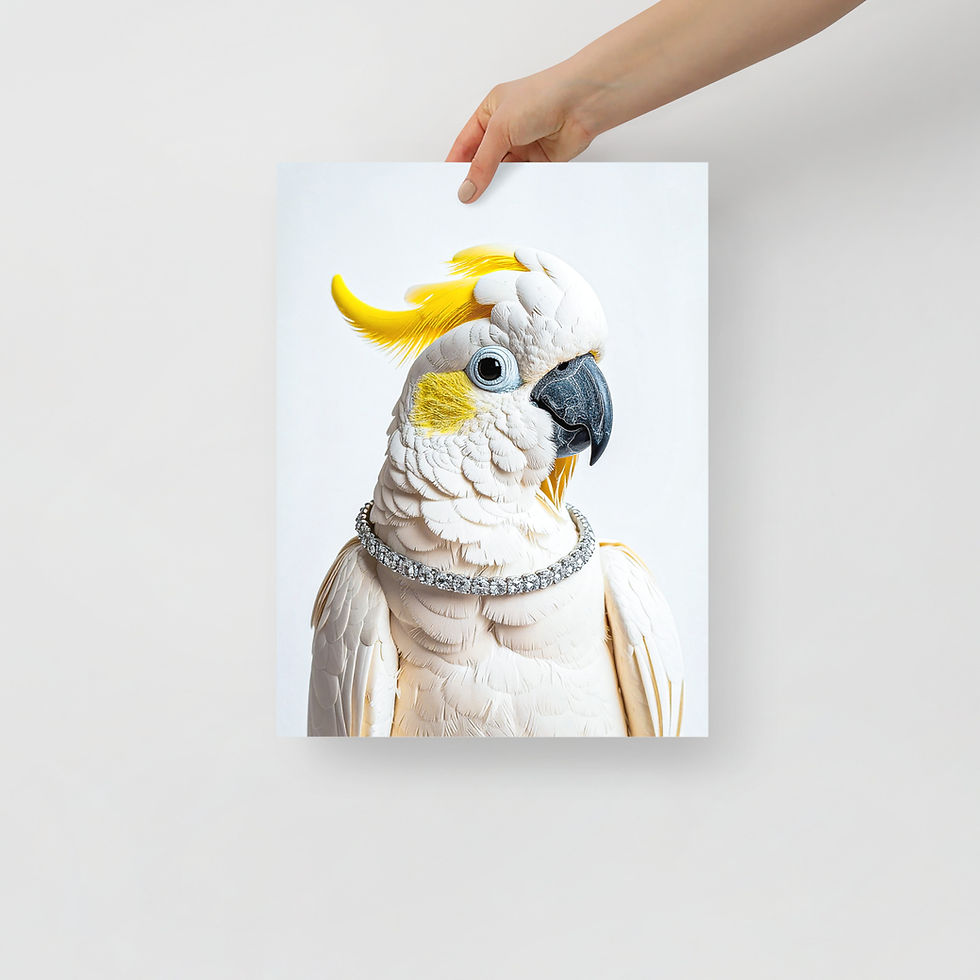 Thumbnail: Yellow Crest Majesty – Cockatoo Portrait with Diamond Necklace – Fine Art Print