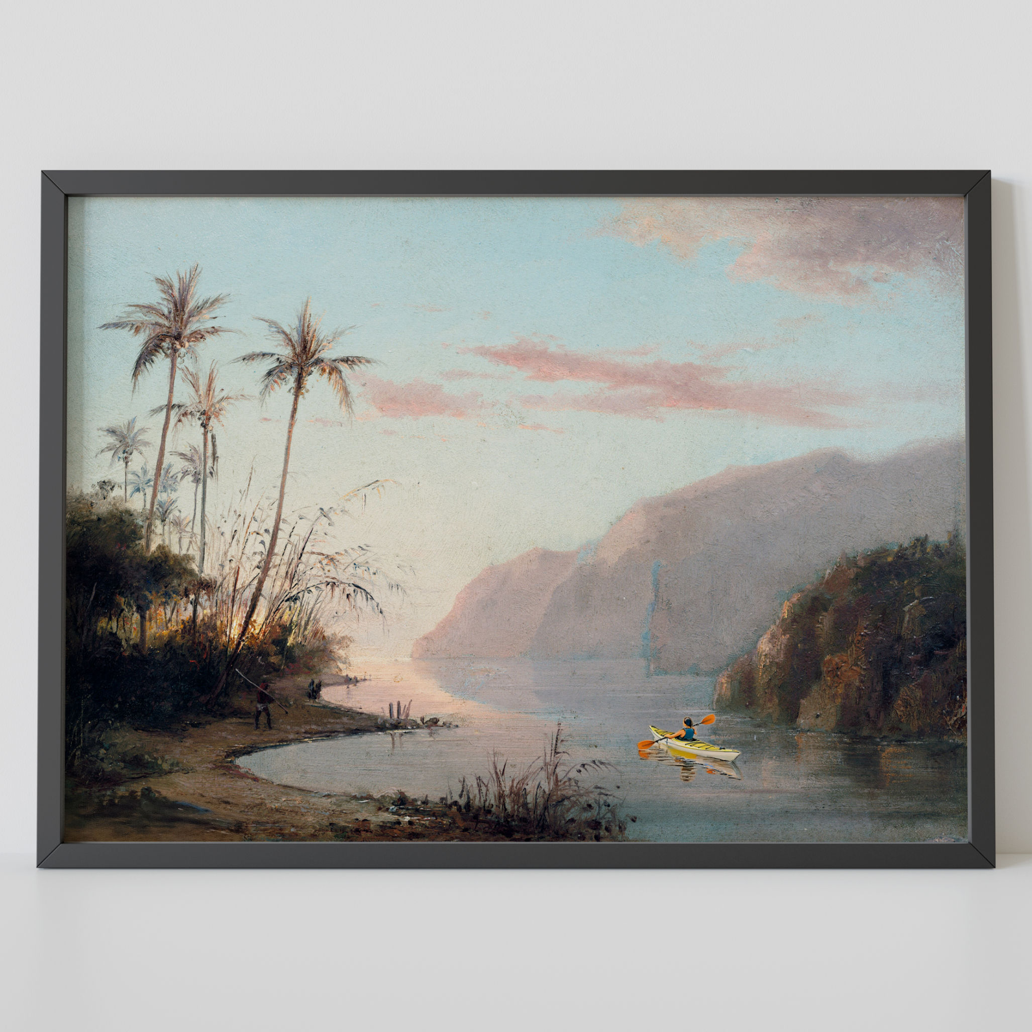 Kayak at Dusk – Landscape with River and Palms – Photo Paper Poster