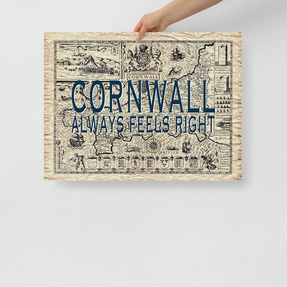 Thumbnail: Cornwall Always Feels Right Dark Blue | Historic 1614 John Speed Map Poster
