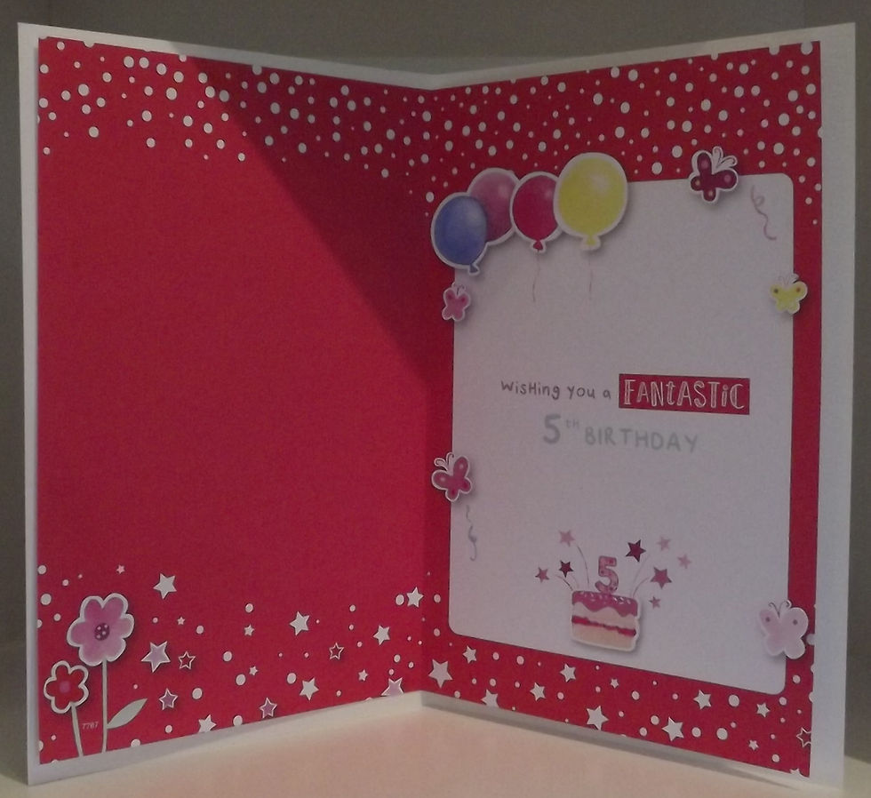 birthday card, 'Hoping you have a great day', balloons, cake