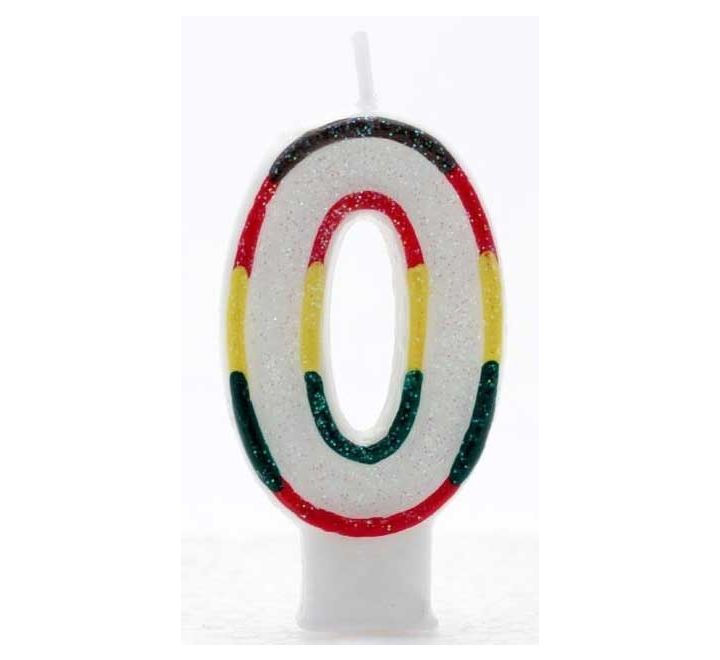 Number zero birthday candle, multicolored stripes