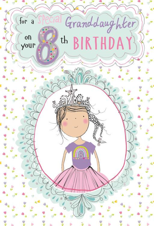 Girl wearing crown, 8th birthday card