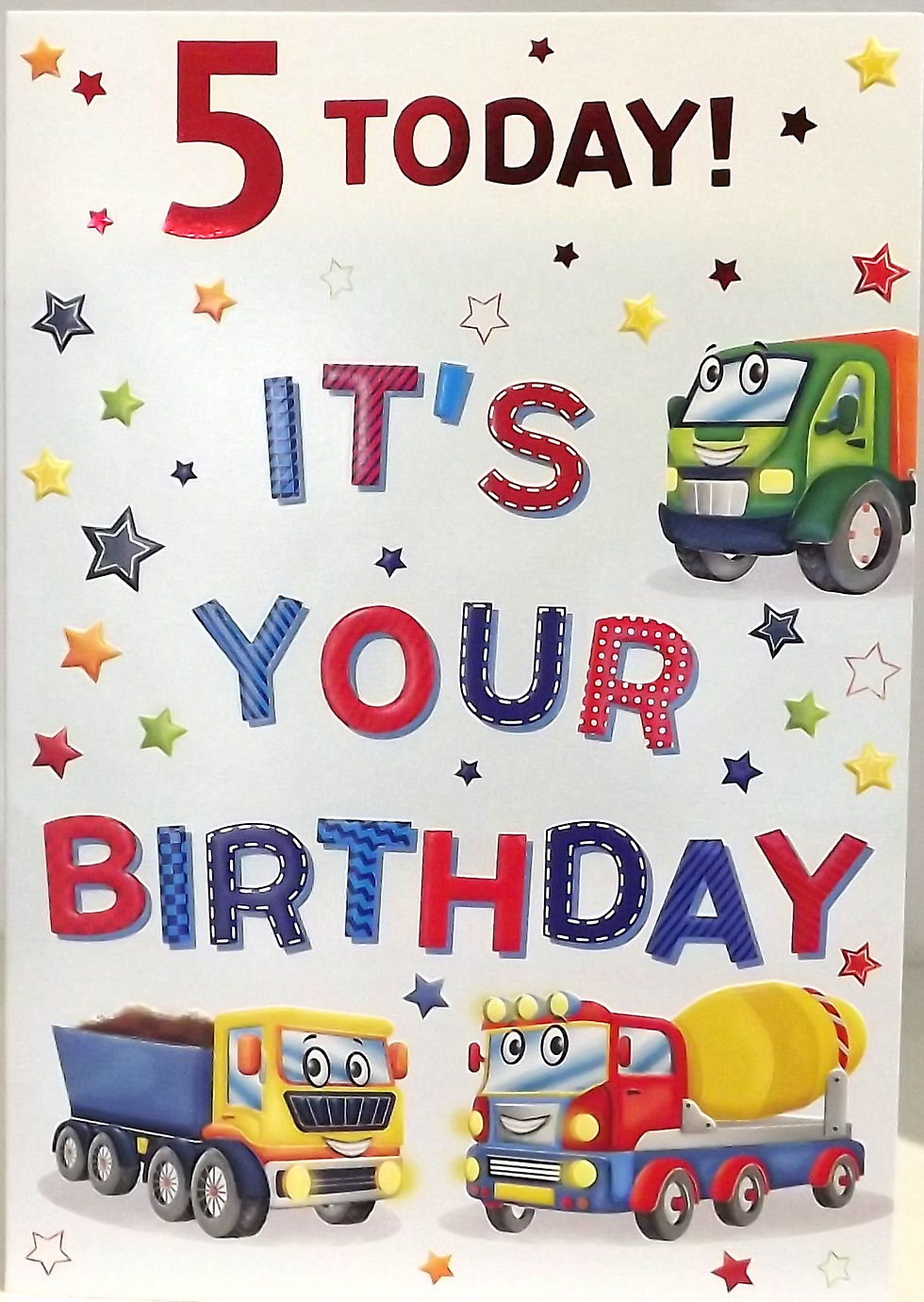 Birthday card: "It's Your Birthday!" with trucks