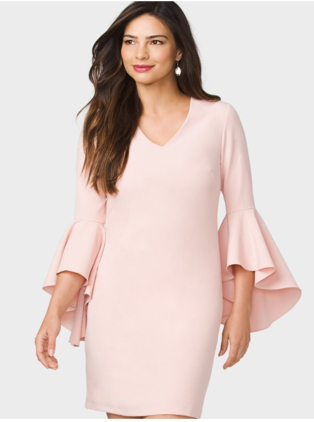 ROZ&ALI BELL-SLEEVE SCUBA SHEATH DRESS