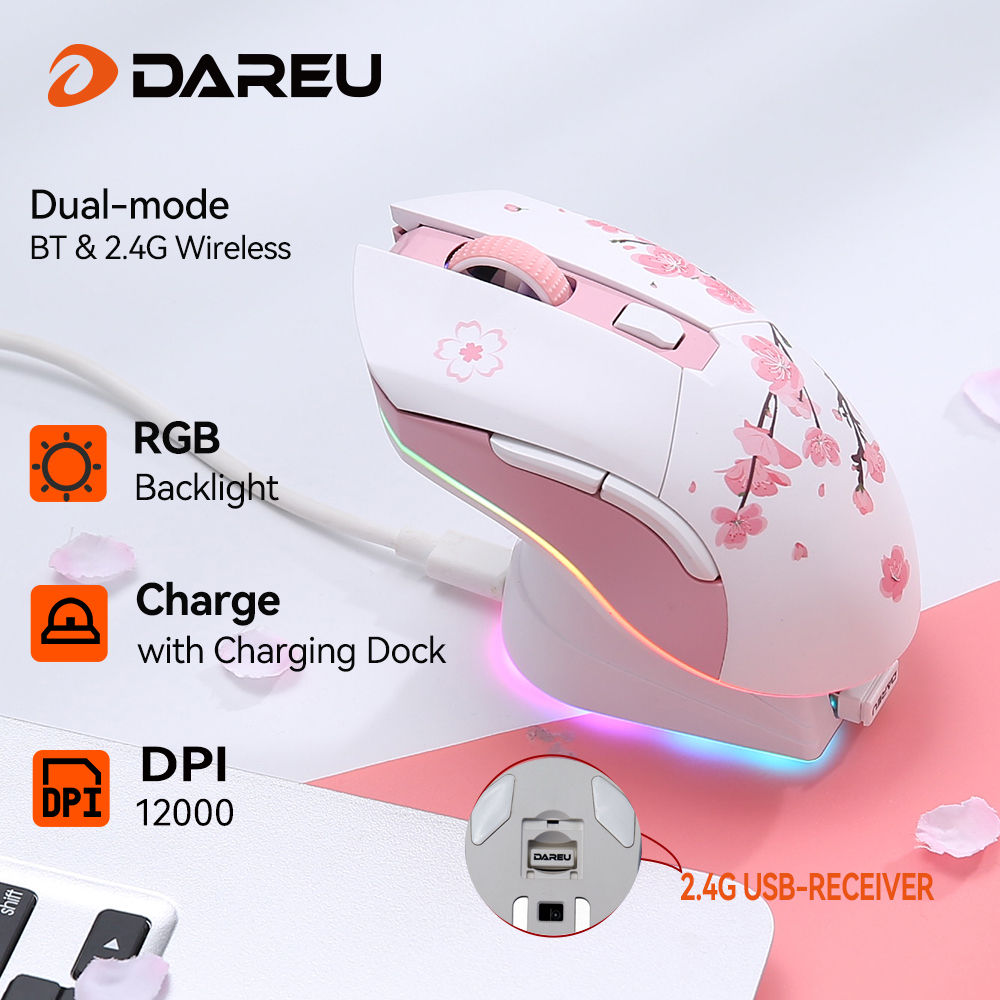 DAREU RGB Wireless Wired Gaming Mouse 930mAh