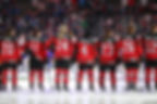 ANAHEIM, CALIFORNIA - FEBRUARY 08: The Canadian Women's National Team lines up ahead of the game against the U.S. Women's Hockey Team at Honda Center on February 08, 2020 in Anaheim, California. (Photo by Meg Oliphant/Getty Images)