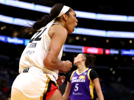 Four-time MVP A’ja Wilson celebrates a basket against the Los Angeles Sparks