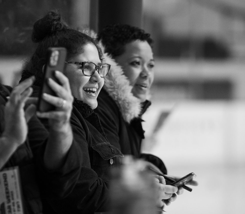 Black Rosie Media founder Erica L. Ayala (right) and Angelica Rodriguez (left) at the 2023 PHF All-Star Weekend in Toronto — Black Rosie Media women's hockey coverage. Photo by Tiffany Thompson/Black Rosie Media