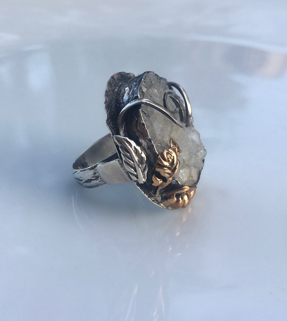 Thumbnail: Calcite quartz vintage ring sterling silver with bronze details size 7