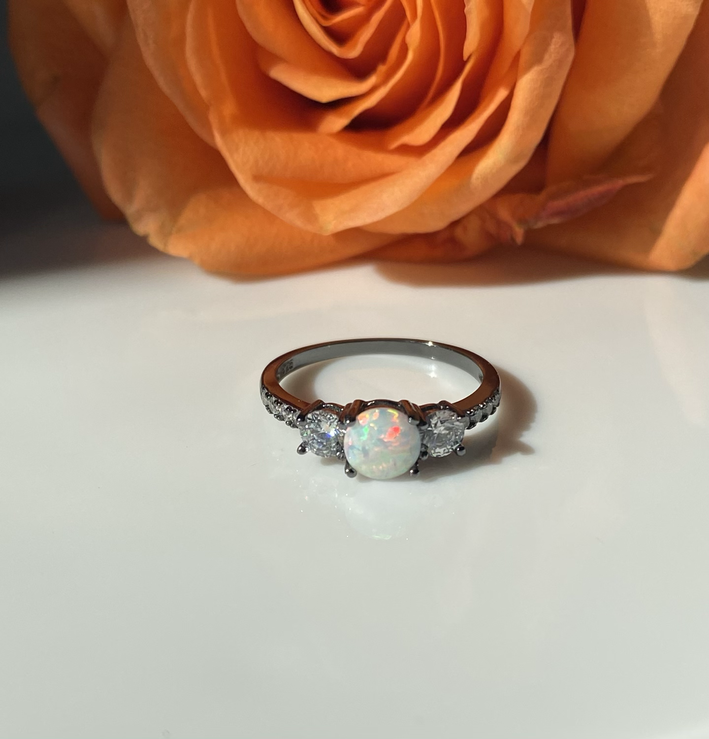 Opal Ring size 7.5 black Rhodium over sterling silver 