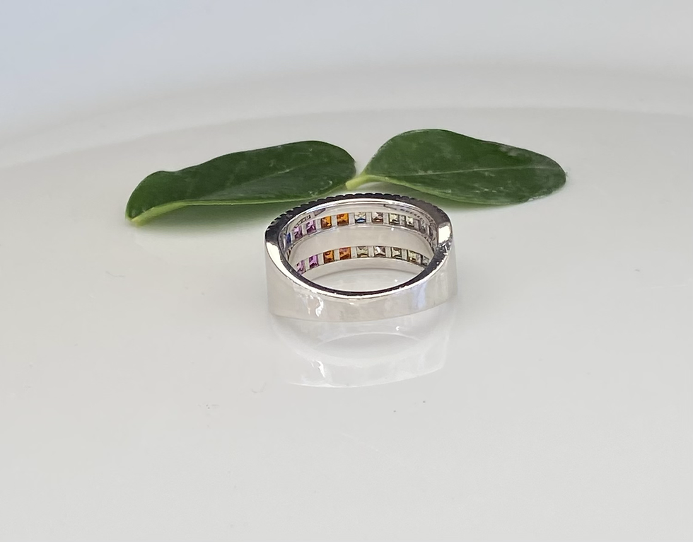 Thumbnail: Multicolor topaz ring size 8 sterling silver  Italian design