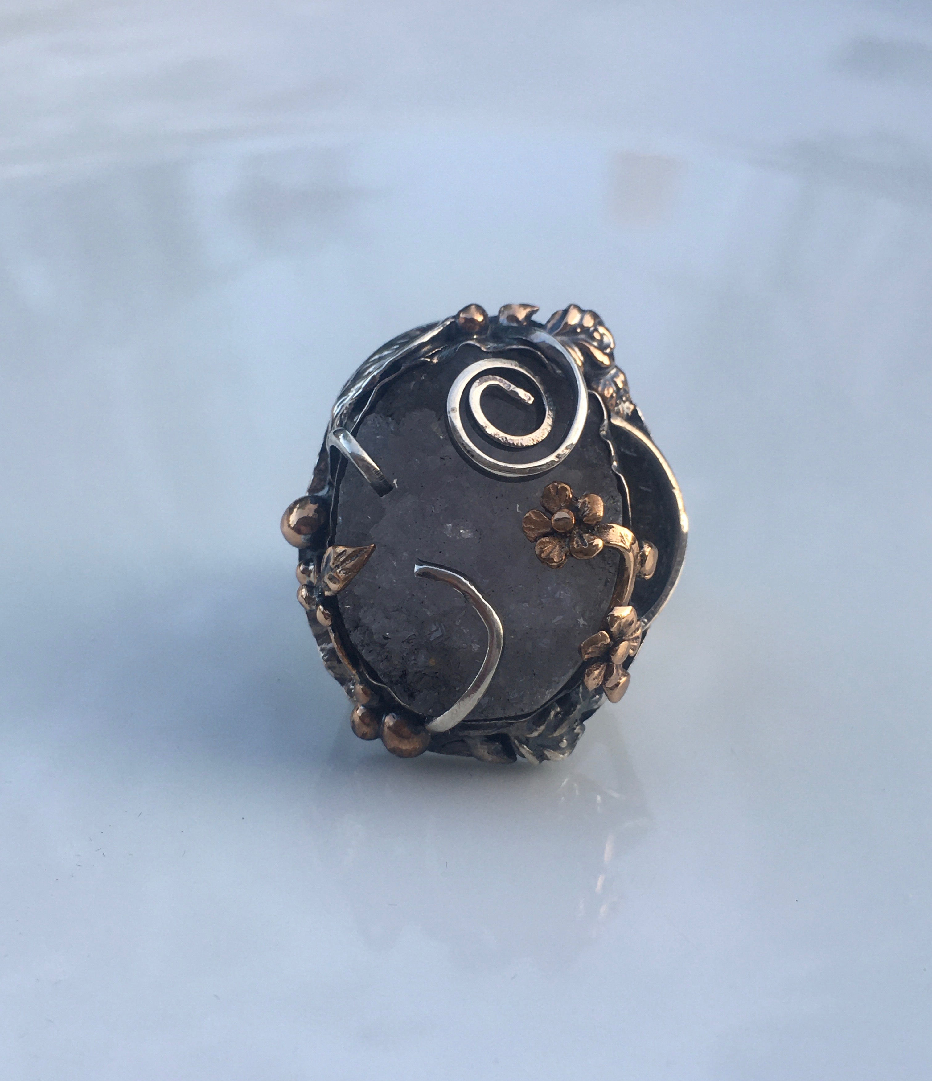 Calcite vintage Ring sterling silver with bronze details size 7