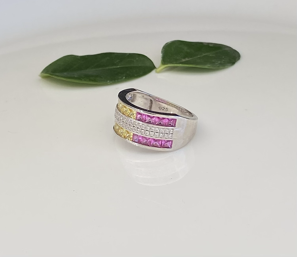 Thumbnail: Multicolor topaz ring size 8 sterling silver Italian design 