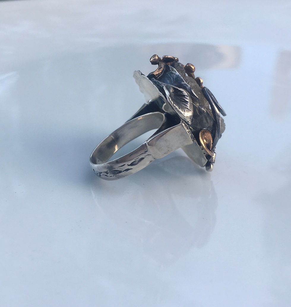 Thumbnail: Smoke quartz hand crafted 925 sterling silver /bronze size 8.5