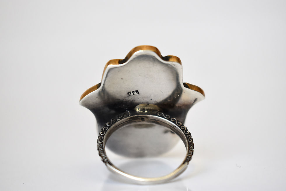 Thumbnail: Hamsa Sterling silver ring featuring a Ruby and Sapphire stone