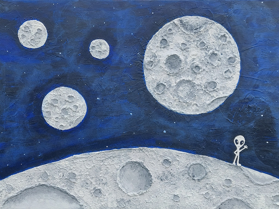 Symbolic painting of a woman returning to Earth, titled "Hello, Earth" by Kabriela Arcane