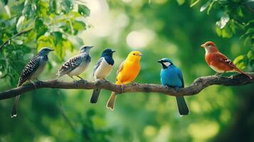 oiseaux multicolores sur une branche