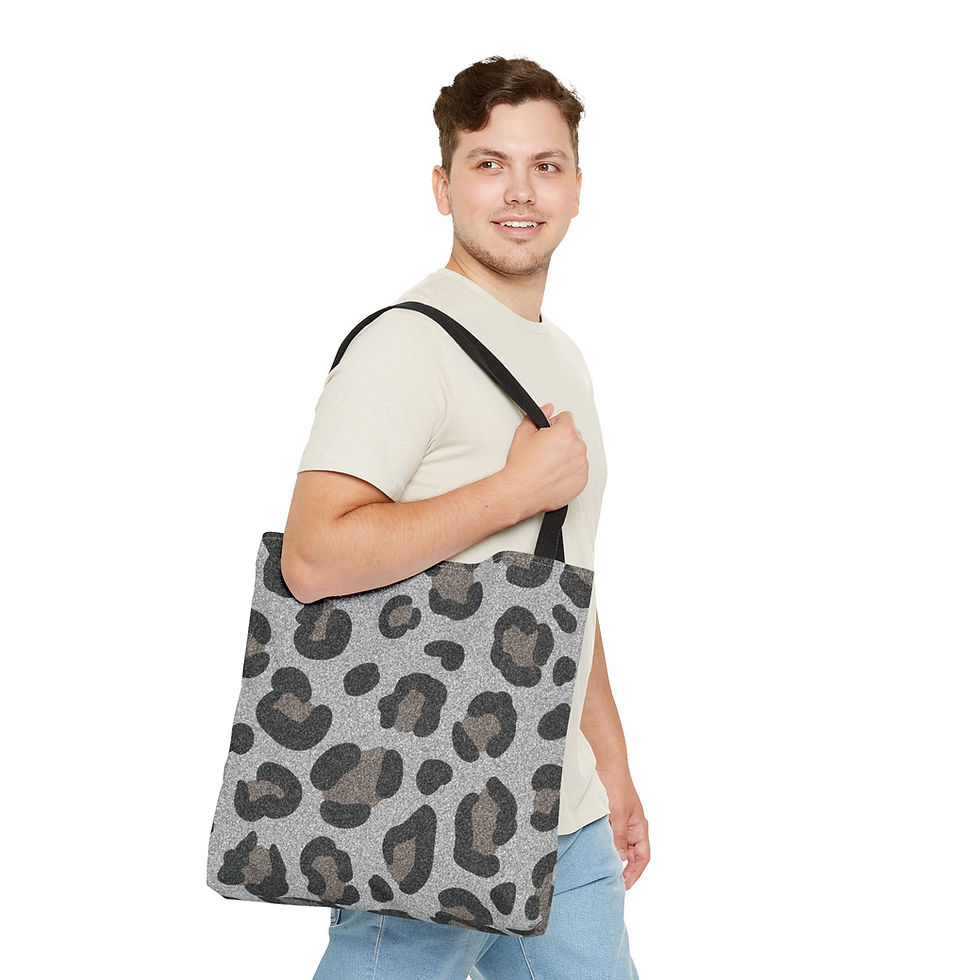 Thumbnail: Gray Leopard Print Tote Bag | Animal Print Pattern