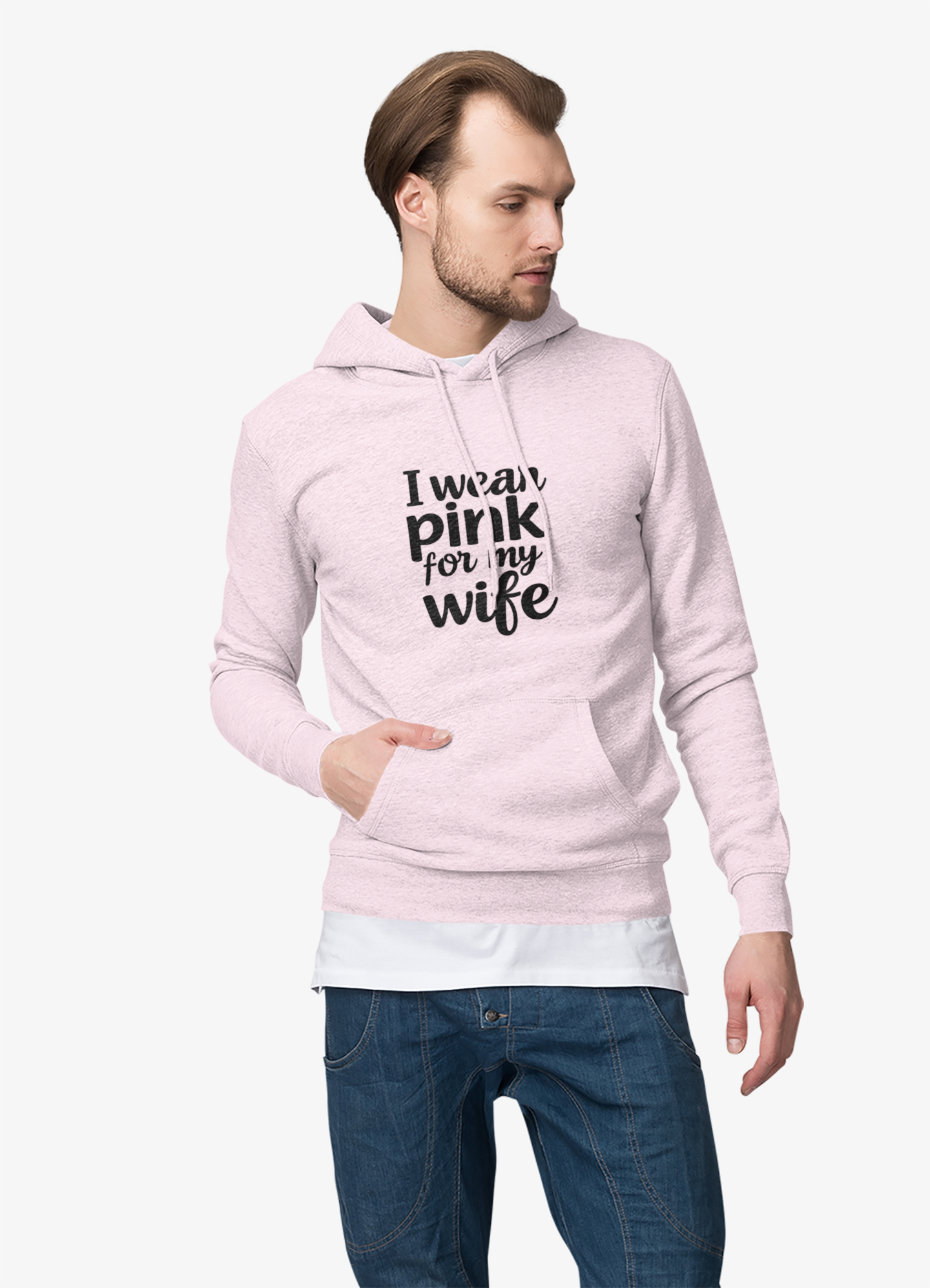 I Wear Pink For My Wife Hoodie - Breast Cancer Awareness Support Pullover