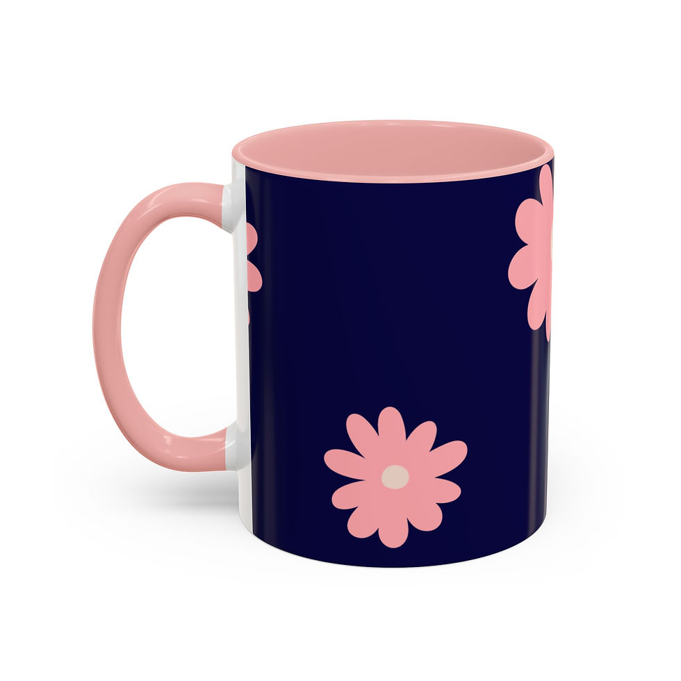Thumbnail: Pink Daisy Accent Coffee Mug – Navy Floral 11/15oz