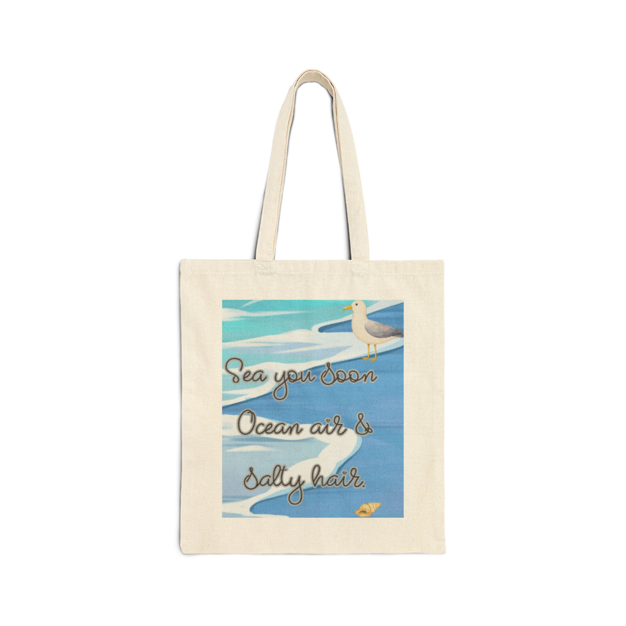Sea You Soon beach art Tote Bag | ocean air & salty hair canvas