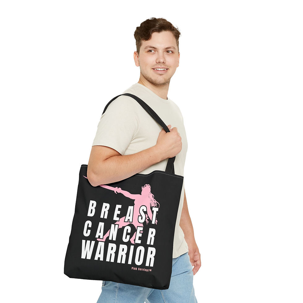 Thumbnail: Breast Cancer Warrior tote | pink ribbon sword silhouette