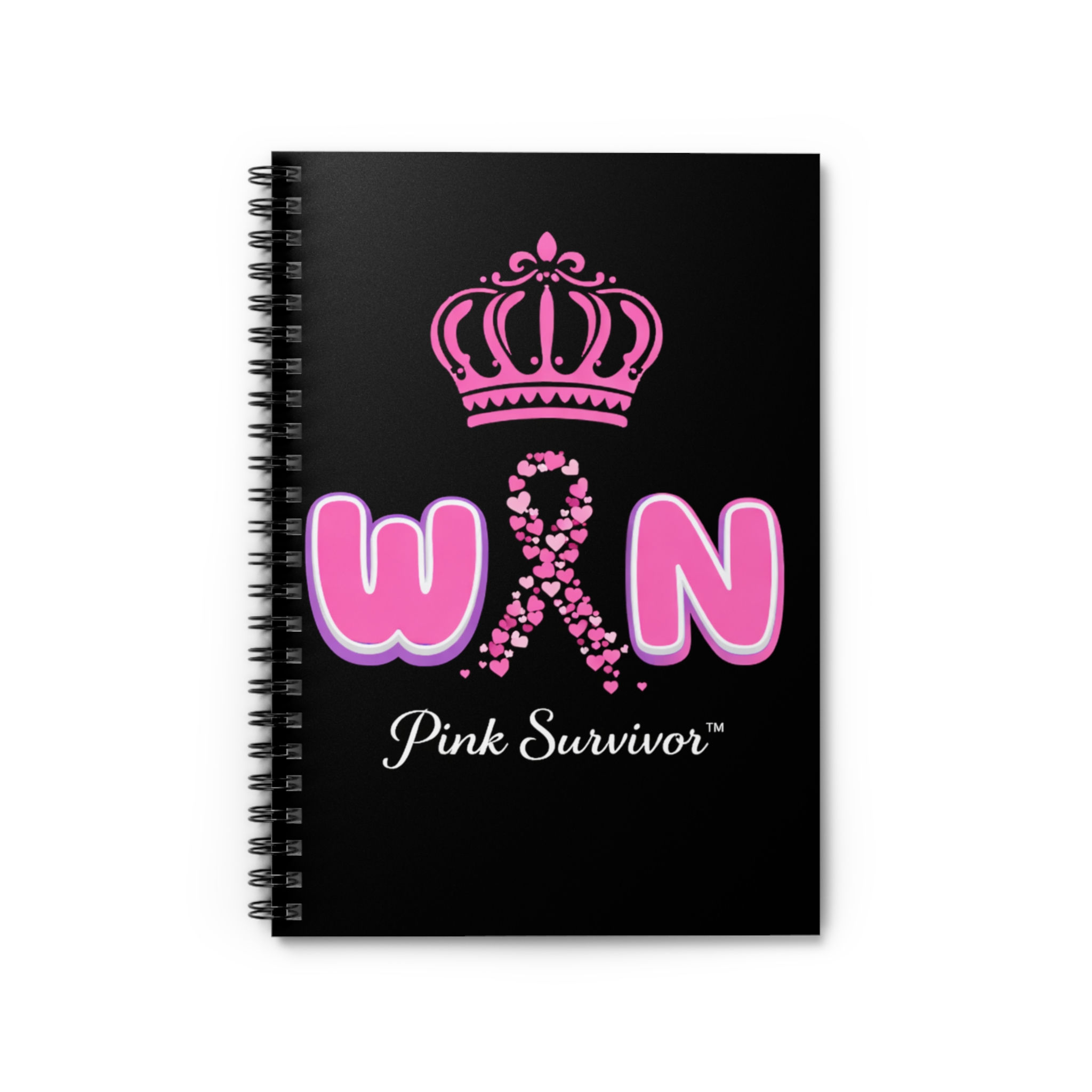 Pink Survivor Notebook — WIN Ribbon Spiral Journal (Breast Cancer Awareness)