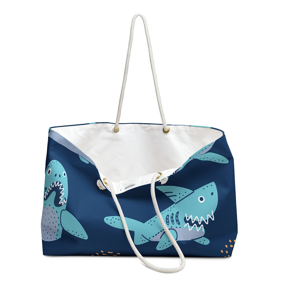 Thumbnail: Shark Pattern Weekender Bag – Navy Coastal Travel Tote
