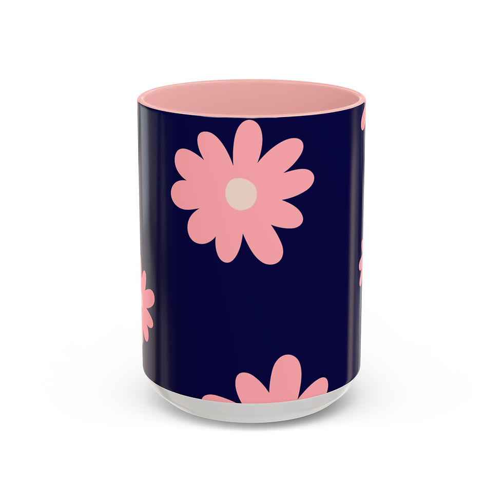 Thumbnail: Pink Daisy Accent Coffee Mug – Navy Floral 11/15oz