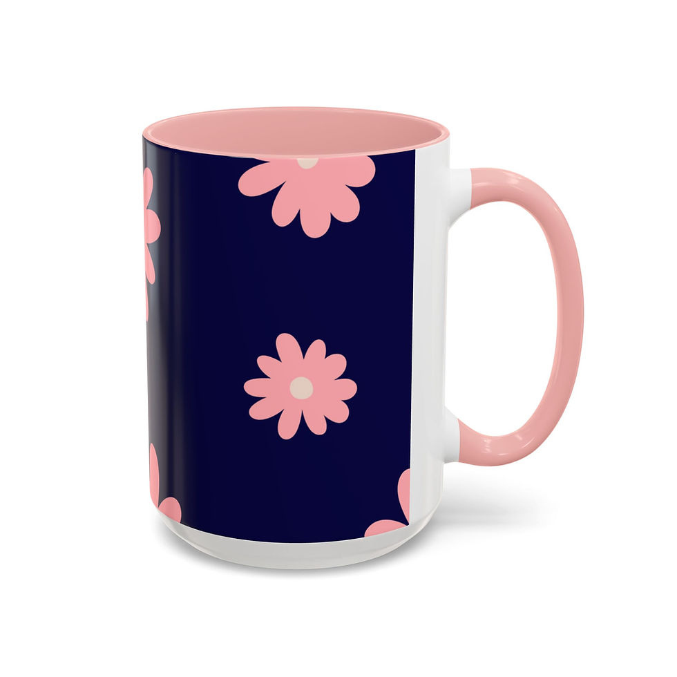 Thumbnail: Pink Daisy Accent Coffee Mug – Navy Floral 11/15oz