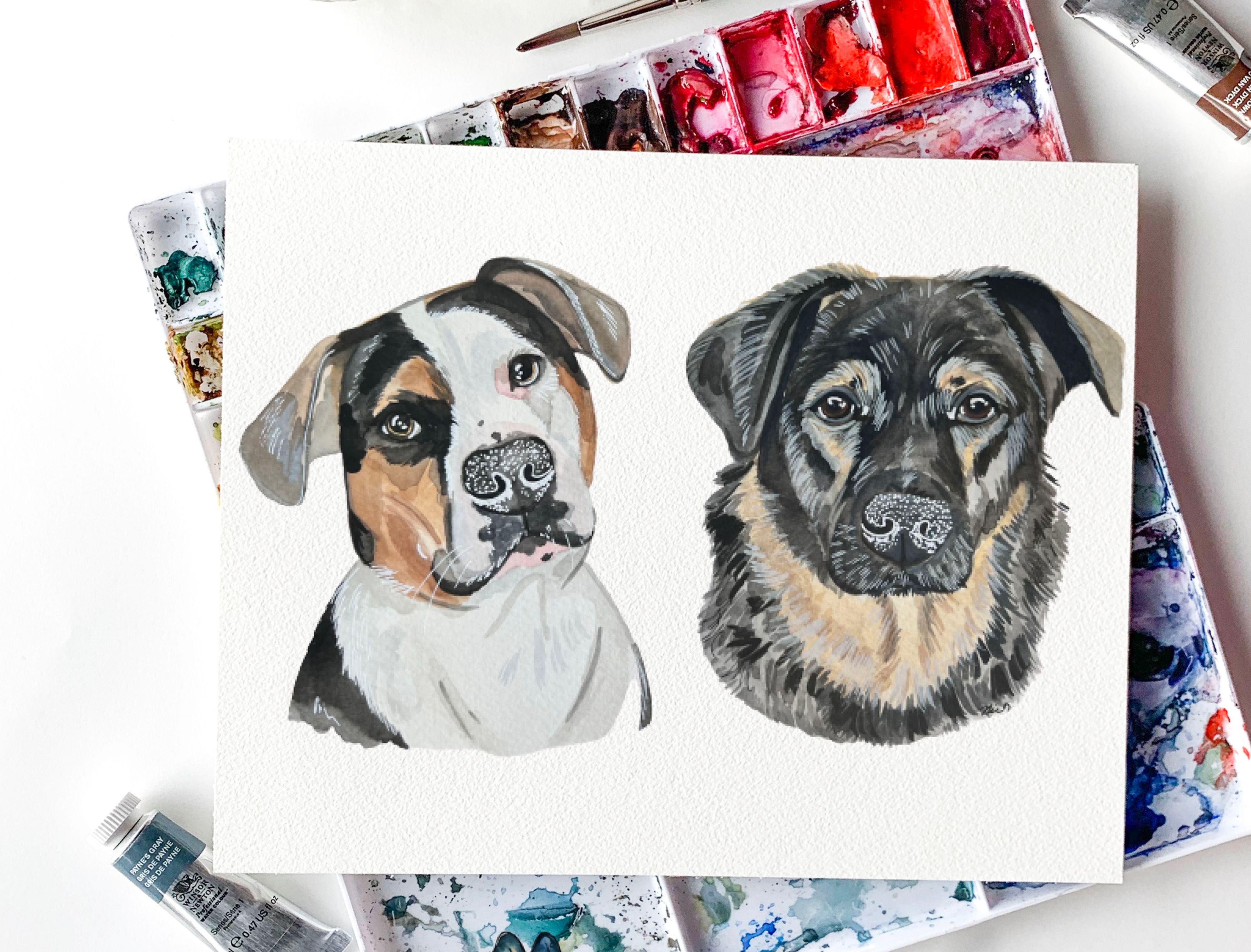Two Pets 11x14 Custom Watercolor Pet Portrait