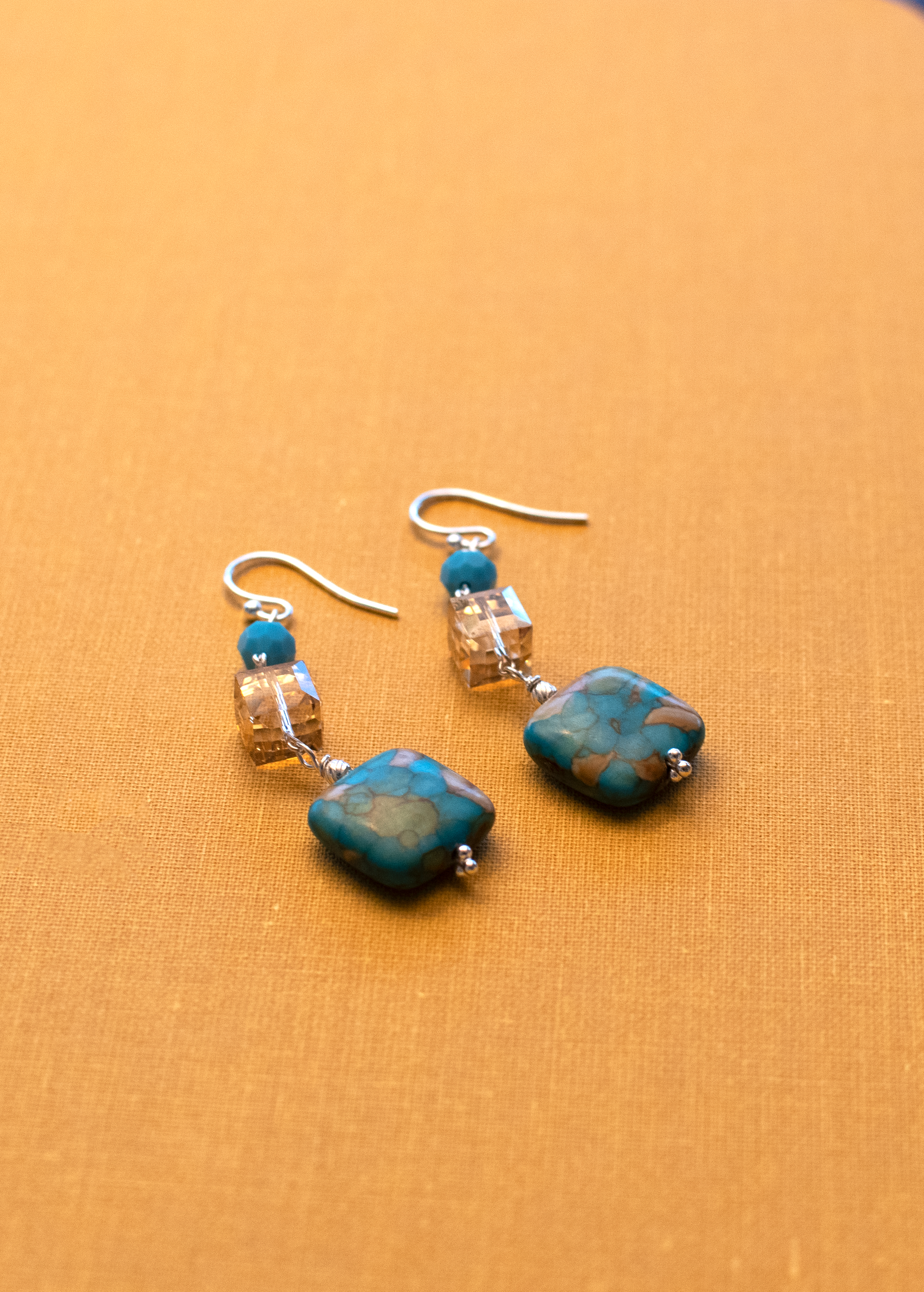 Polished Turquois & Amber Swarovski Earrings