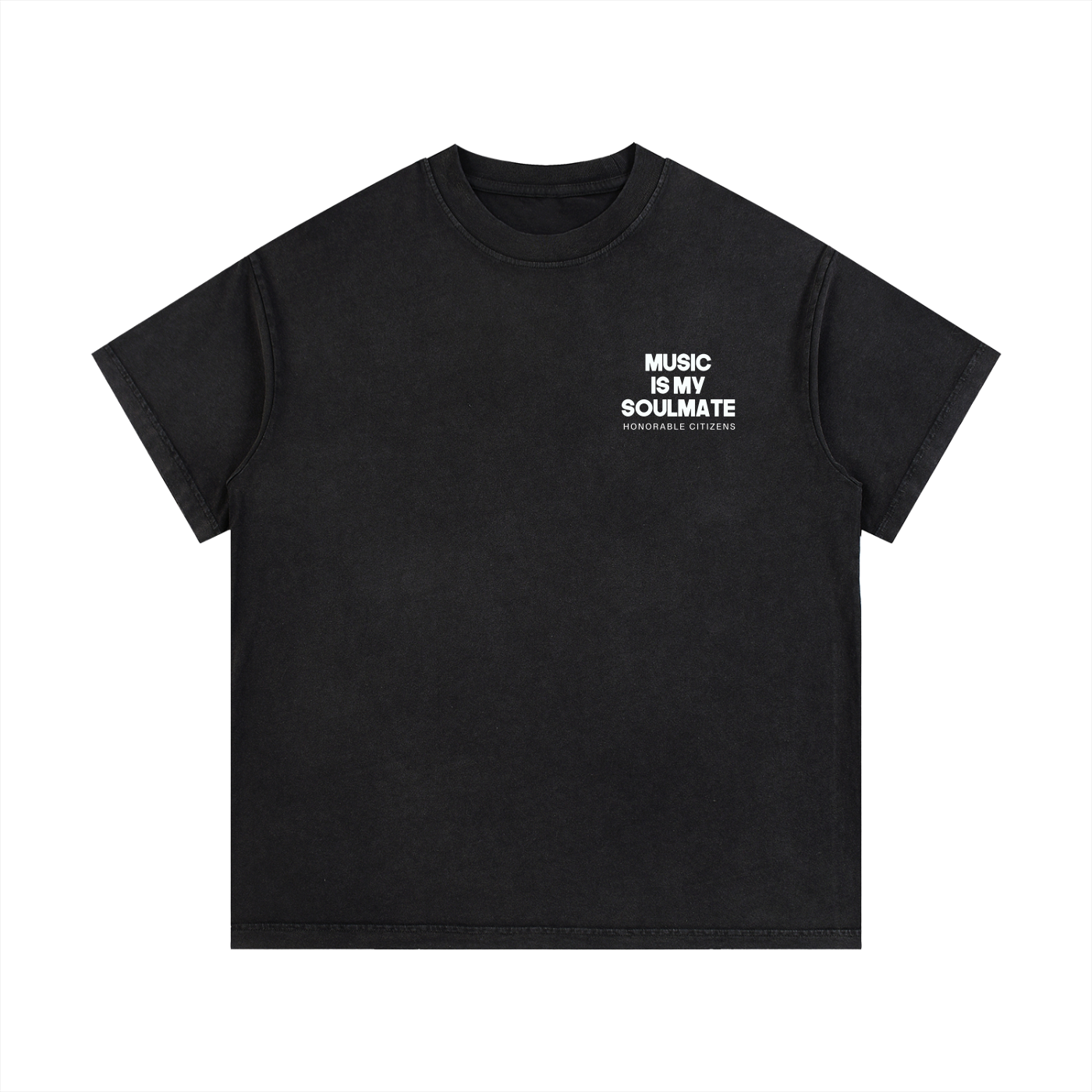 Honorable Citizens Music Is My Soulmate Vintage Wash Unisex Cotton Tee in Black