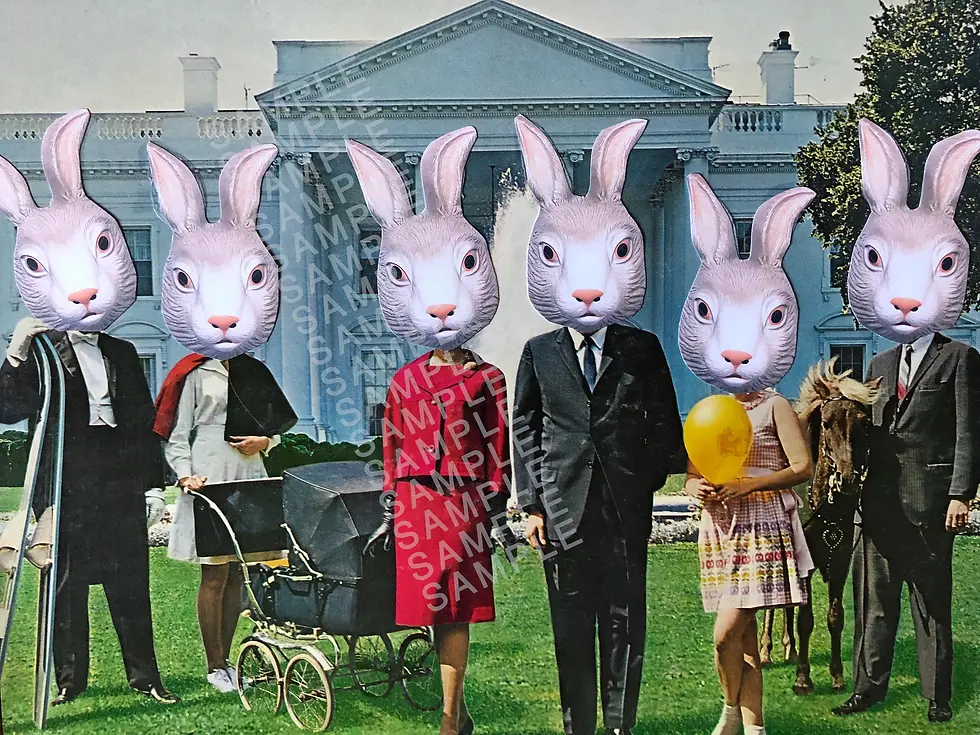 Thumbnail: White House Bunnies Animal Mask Original Art High Res Digital Dowloadable Print
