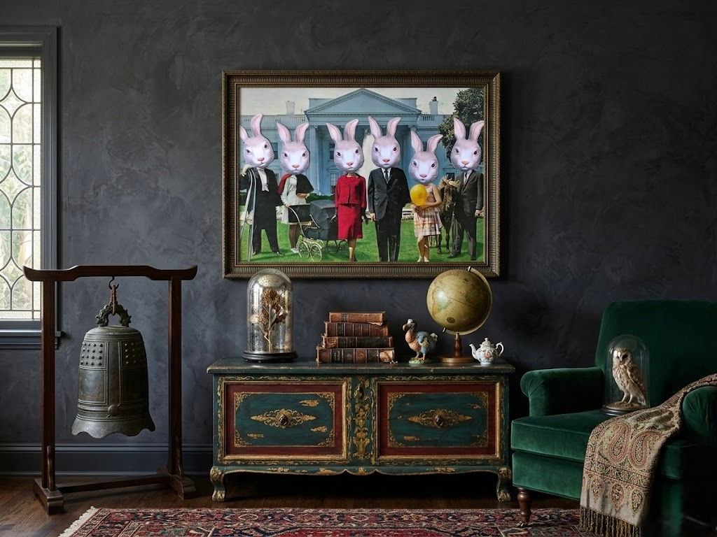 White House Bunnies Animal Mask Original Art High Res Digital Dowloadable Print